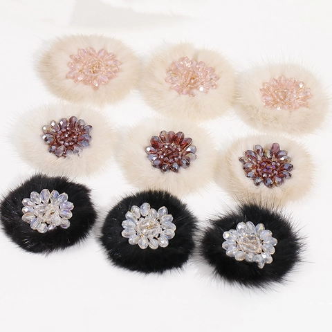 Accessorio Patch a Fiore Intrecciato a Mano Con Vera Pelliccia E Perline Di Vetro Per Decorazione Di Abbigliamento E Copricapo DIY Donna