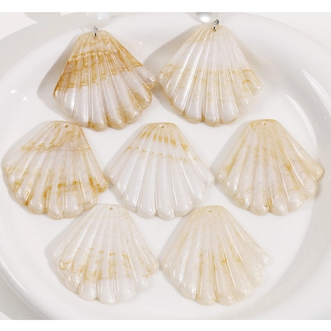 Grand Pendentif en Coquillage de Résine Accessoires de Fabrication de Bijoux DIY Texture Marbre à Encre Charme de Coquillage Perlé pour Boucles Oreilles