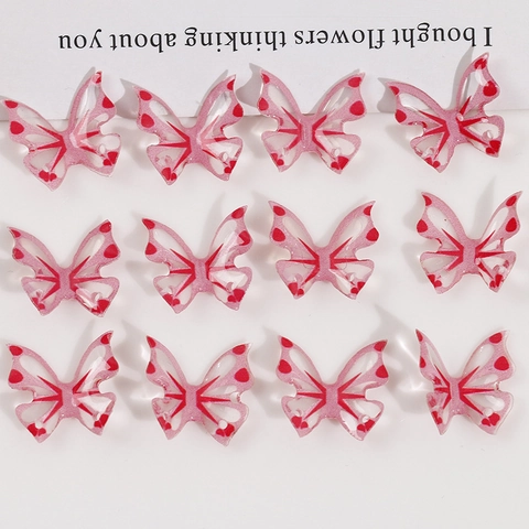Rosa Harz Schmetterling Charms Mit Herz Muster Halbdurchsichtig Gebohrte Löcher Anhänger Für DIY Ohrringe Schmuckherstellung