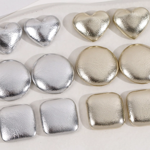 Bottoni Retro Geometrici In Tessuto Texture Metallo DIY Gioielli Accessori Orecchini Cuore Tondo Quadrato Oro Argento