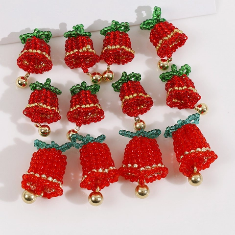 Kerstbel Glasparel Hanger Handgemaakt Rood Groen Geweven Charm Voor Oorbel Ketting DIY Sieraden Maken Feestelijk Cadeau