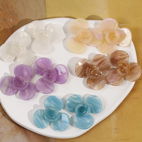Patchs de Fleurs en Acétate 3D Marbrés à Trois Pétales Dégradés Accessoires Floraux pour Barrettes DIY Fabrication de Bijoux Femme