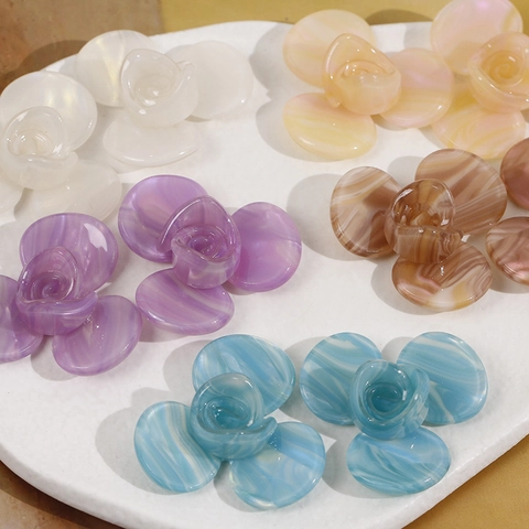 Patchs de Fleurs en Acétate 3D Marbrés à Trois Pétales Dégradés Accessoires Floraux pour Barrettes DIY Fabrication de Bijoux Femme