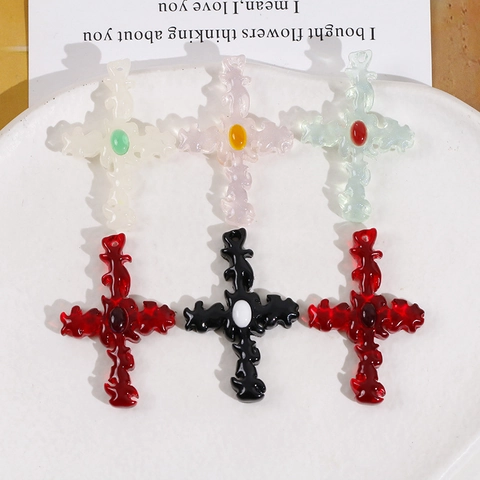 Gotische Harz Kreuz Anhänger Charms Barock Vintage Irisierend DIY Schmuckherstellung Zubehör Für Ohrringe Handyhüllen Dekor