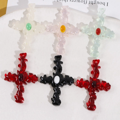 Gotische Harz Kreuz Anhänger Charms Barock Vintage Irisierend DIY Schmuckherstellung Zubehör Für Ohrringe Handyhüllen Dekor