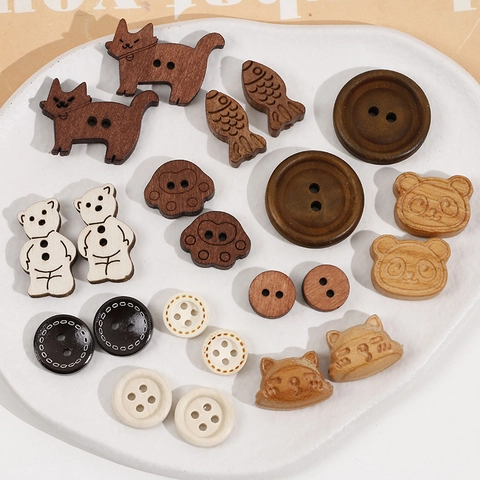 Handgemaakte Houten Cartoon Panda Kat Vis Ronde Knoppen DIY Sieraden Accessoires Voor Armband Oorbel Kleding Handwerk Naaien Decoratie