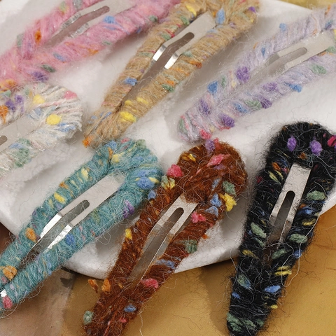 Regenbogenfarbene Strickwolle Wassertropfen BB Haarspange Für Damen Mädchen Handgefertigt Bunte Punkte Winter Haarnadeln