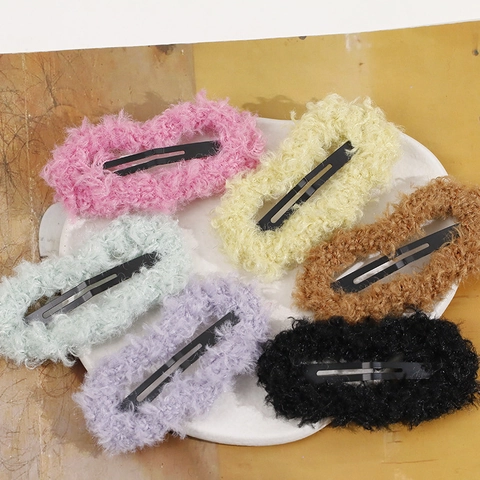 Autumn Winter Plush Hair Clips Soft Lamb Wool Metal BB Clips Solid Color Snap Barrettes For Women Girls Hair Accessories