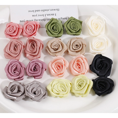 Handmade Satin Ribbon Rose Flower DIY Accessories For Hair Clips Earrings Clothes Wedding Gift Decoration Multi Colors