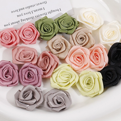 Handmade Satin Ribbon Rose Flower DIY Accessories For Hair Clips Earrings Clothes Wedding Gift Decoration Multi Colors