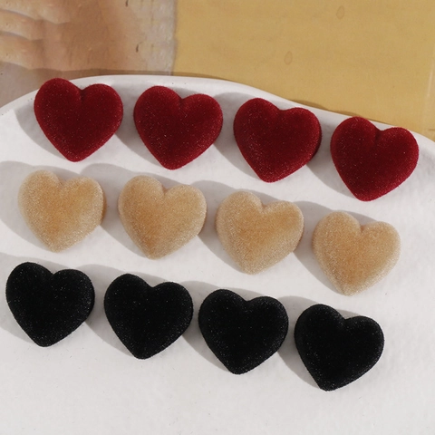 Patch en Forme de Cœur en Résine Floquée Accessoires DIY pour la Fabrication de Bijoux Pinces à Cheveux Boucles d'Oreilles