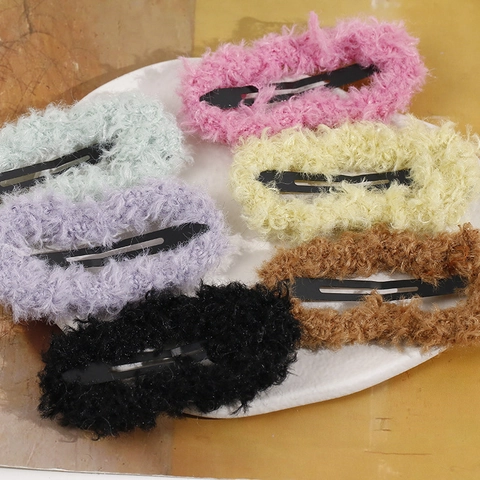 Autumn Winter Plush Hair Clips Soft Lamb Wool Metal BB Clips Solid Color Snap Barrettes For Women Girls Hair Accessories