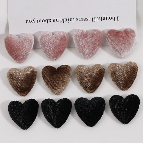 Elegant Heart Shaped Plush Metal Button Patches For DIY Jewelry Making Accessories Clothing Decor Pink Brown Black Style