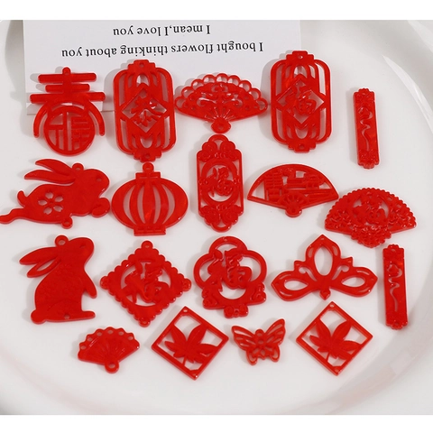 Ciondoli in Acrilico Rosso Festivo Accessori per Gioielli DIY Stile Tradizionale Cinese Coniglietto Lanterna per Orecchini Collane