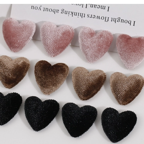 Elegant Heart Shaped Plush Metal Button Patches For DIY Jewelry Making Accessories Clothing Decor Pink Brown Black Style