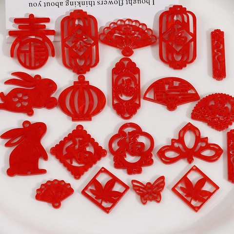 Ciondoli in Acrilico Rosso Festivo Accessori per Gioielli DIY Stile Tradizionale Cinese Coniglietto Lanterna per Orecchini Collane