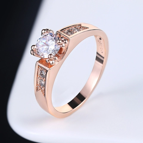Eleganter Kupfer Mikro Eingelegter Zirkonia Ring Für Damen Gold Roségold Schwarz Silber Plattiert Solitär Verlobungsring Mode Schmuck
