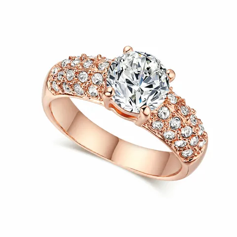 Bague de Fiançailles en Cuivre et Zircone Mode OL pour Femmes Rond Étincelant CZ Micro Pavé Or Rose Plaqué Or Blanc Bijoux