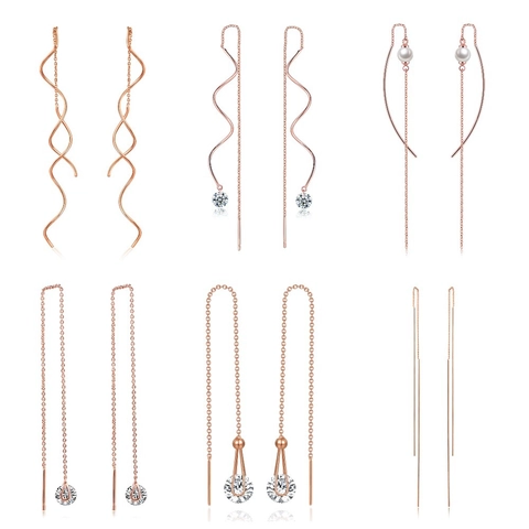 Eleganti Orecchini a Filo in Rame con Onda Spirale per Donna con Intarsio di Zirconia Oro Argento Oro Rosa Gioielli Pendenti