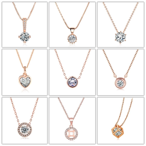 Elegante Kupfer Zirkonia Anhänger Halskette Roségold Platin Überzug Herz Rund Geometrischer Schmuck Damen Täglich Accessoire