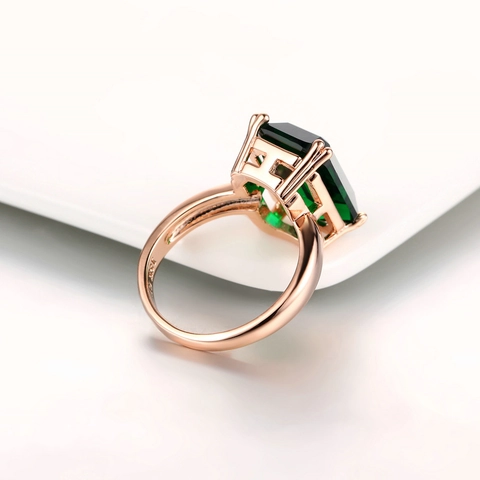 Rose Gold Plated Copper Ring Square Emerald Cut Zirconia Green Red Gemstone Vintage Luxury Engagement Ring For Women Jewelry