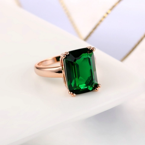 Rose Gold Plated Copper Ring Square Emerald Cut Zirconia Green Red Gemstone Vintage Luxury Engagement Ring For Women Jewelry