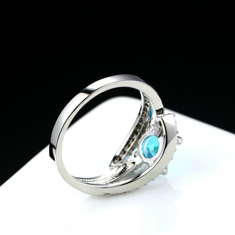 Creative Blue Zircon Copper Ring For Women White Gold Plated Intertwined AAA Zirconia Flower Fashion Jewelry Finger Ring
