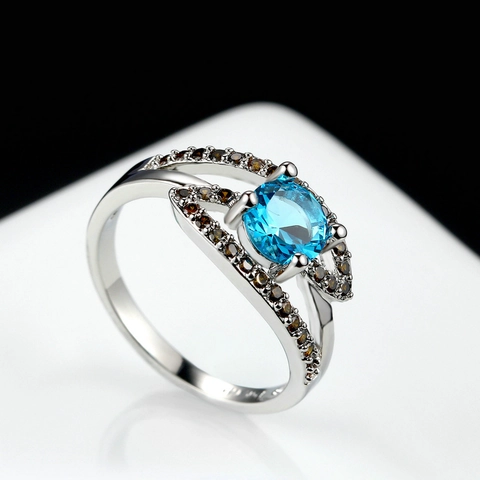 Creative Blue Zircon Copper Ring For Women White Gold Plated Intertwined AAA Zirconia Flower Fashion Jewelry Finger Ring