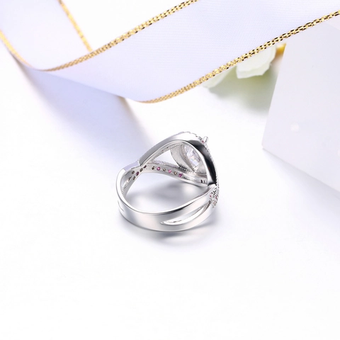 Elegante Anello in Zirconia Cubica a Forma di Pera Halo Rosa Colore Argento Rame Anelli di Fidanzamento per Donna Gioielli