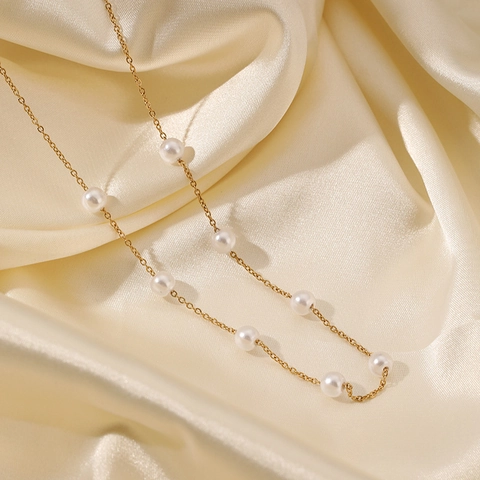 Collar de Acero Inoxidable con Perlas Artificiales para Mujer Minimalista Elegante Color Oro Plata Gargantilla de Perlas Cadena Joyas de Moda Regalo