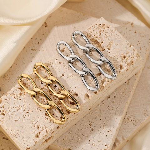 Minimalist Stainless Steel Geometric Chain Link Drop Earrings For Women High Polish Gold Silver Plated Tarnish Free Elegant Jewelry