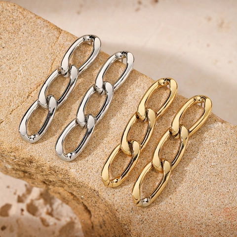 Minimalist Stainless Steel Geometric Chain Link Drop Earrings For Women High Polish Gold Silver Plated Tarnish Free Elegant Jewelry