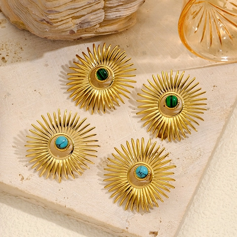 Boucles d'Oreilles Clous Rayon de Soleil en Acier Inoxydable Style Français Plaqué Or Bijoux pour Femmes