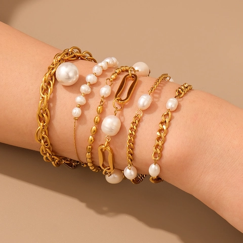 Franse Luxe 18K Verguld Roestvrij Staal Zoetwaterparel Armband Voor Vrouwen Elegante Cubaanse Ketting Sieraden Cadeau