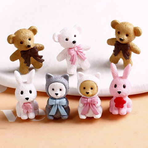 Figurine Mini di Orso e Coniglio in PVC Accessori Gioielli Fai da Te Decorazione Micro Paesaggio Ciondoli Animali Carini