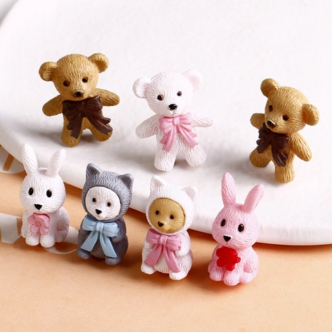Figurine Mini di Orso e Coniglio in PVC Accessori Gioielli Fai da Te Decorazione Micro Paesaggio Ciondoli Animali Carini