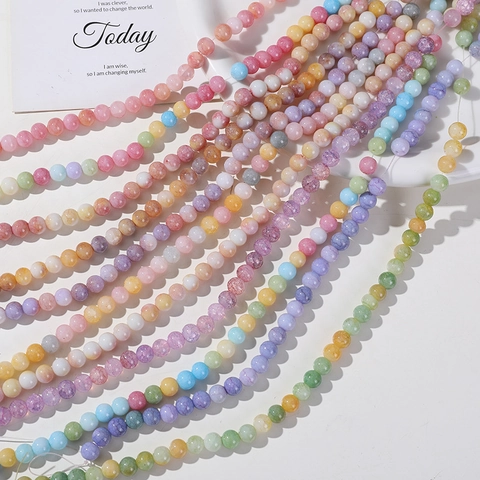 8mm Round Ice Crack Pattern Colored Natural Stone Loose Beads For DIY Bracelet Necklace Jewelry Making Handicrafts