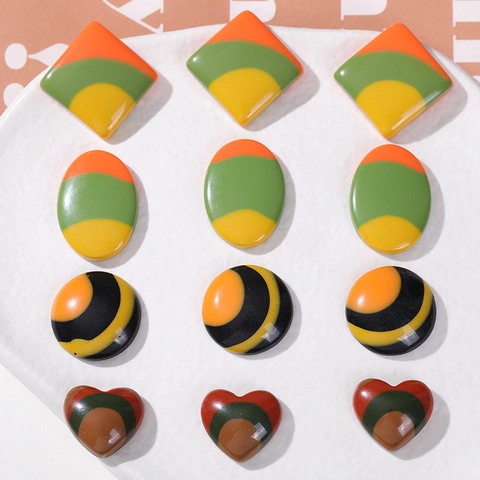 DIY Ανάμικτα Γεωμετρικά Resin Cabochons Ριγέ Χρωματική Αντίθεση Εξαρτήματα για Κοσμήματα Σκουλαρίκια Τσιμπιδάκια Flatback Patch