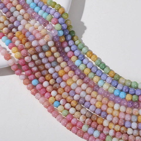 8mm Round Ice Crack Pattern Colored Natural Stone Loose Beads For DIY Bracelet Necklace Jewelry Making Handicrafts