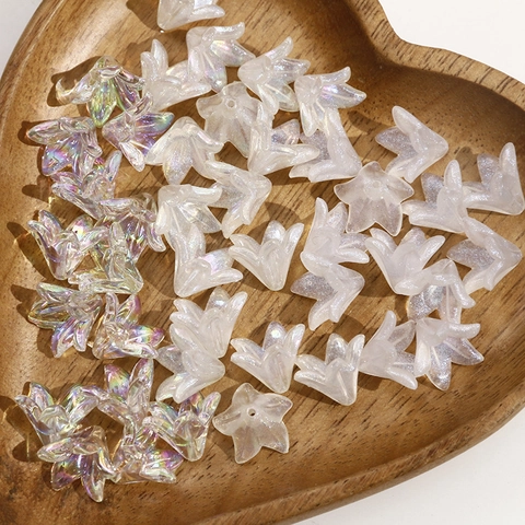 Irisierende Acryl Blume Lose Perlen Maiglöckchen Muster Glitzer Transparent Durchbohrt DIY Schmuckherstellung Charms