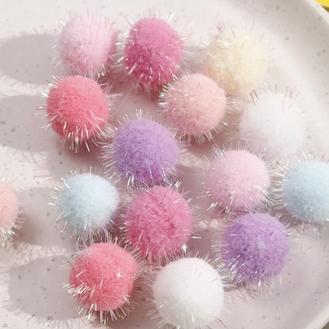 DIY Colorful Soft Plush Pom Pom Balls With Glitter Tinsel For Earring Hair Accessory Handmade Craft Jewelry Making Supply