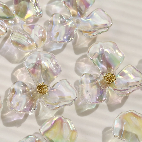 Iridescent AB Color Acrylic Three Petal Flower Charms DIY Jewelry Making Accessories For Earrings Hair Jewelry Findings