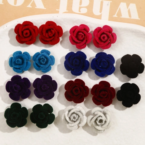 Vintage Flocked Aluminum DIY Rose Flower Charms For Jewelry Making Hairpins Earrings Decoration 3D Floral Patch Material