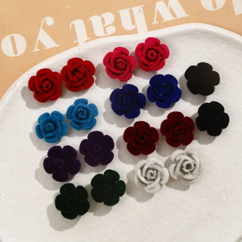 Vintage Flocked Aluminum DIY Rose Flower Charms For Jewelry Making Hairpins Earrings Decoration 3D Floral Patch Material