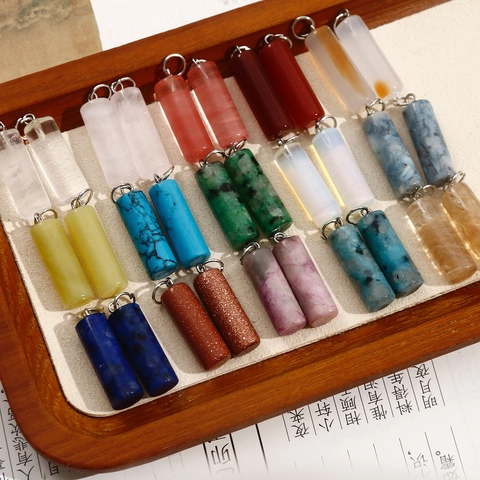 Natural Stone Cylinder Pendant For DIY Earring Bracelet Jewelry Making Antique Style Polished Stone Pendant Only
