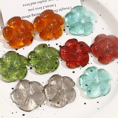 Transparent Texture Resin Flower Petal Charms For DIY Jewelry Making Hair Clip Accessories Floral Five-Petal Flatback Patch