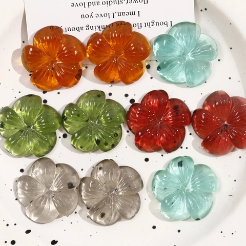 Transparent Texture Resin Flower Petal Charms For DIY Jewelry Making Hair Clip Accessories Floral Five-Petal Flatback Patch