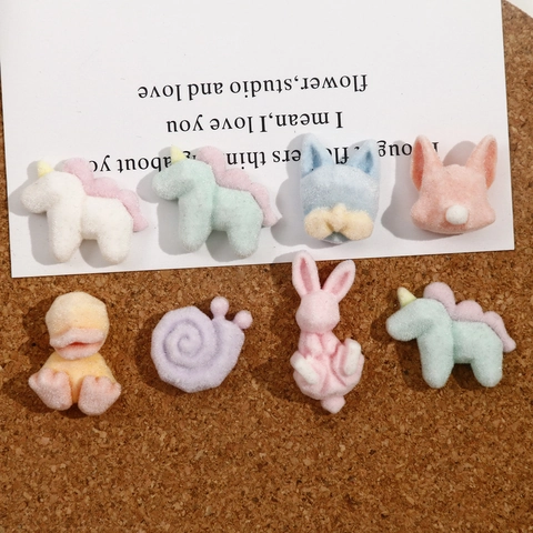 Cute Flocking Resin Animal Charms DIY Jewelry Making Accessories Unicorn Rabbit Snail Duck Patch For Hairpin Phone Case Decoration