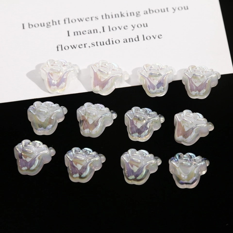 Aurora Iridescent Acrylic Rose Flower Charms For DIY Earrings Phone Case Headwear Jewelry Making Accessories