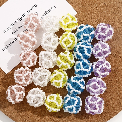 Handmade Woven Crystal Glass Beaded Ball Charm Spherical Spacer Beads For DIY Jewelry Making Earrings Necklace Accessory